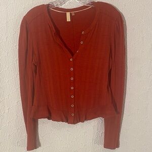 Pilcro Anthropology Terracotta Button-Down Shirt Bohemian VERSITILE Style